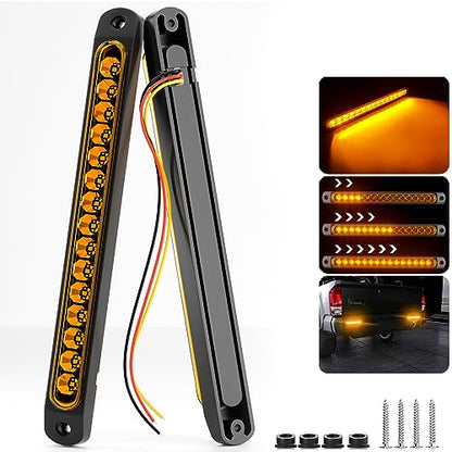 PSEQT 10" 15 LED Trailer Turn Tail Light Bar - Amber Sequential Signal Marker Assembly With Identification Clearance Strip - Waterproof for Wrangler, Golf Cart, Offroad Truck, RV, UTV, ATV - color: Amber
