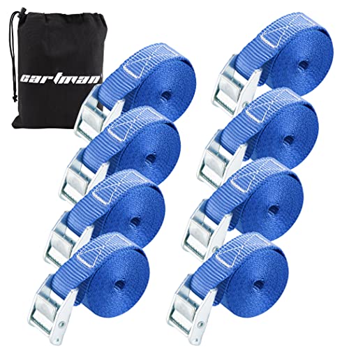 Cartman 1" x 12' Lashing Straps Cargo Tie-Down Strap Up to 600lbs, 8pk in Carry Bag, Blue - color: Blue, size: 8 PK