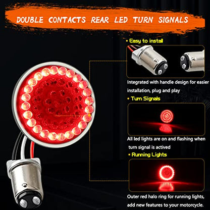 1157 Rear LED Turn Signal Lights, 2 Inch Bullet Red Brake Tail Light with Smoked Lens Cover for Harley Sporster 1200, Dyna, Road King, Street Glide, Softail 2020 - color: Red