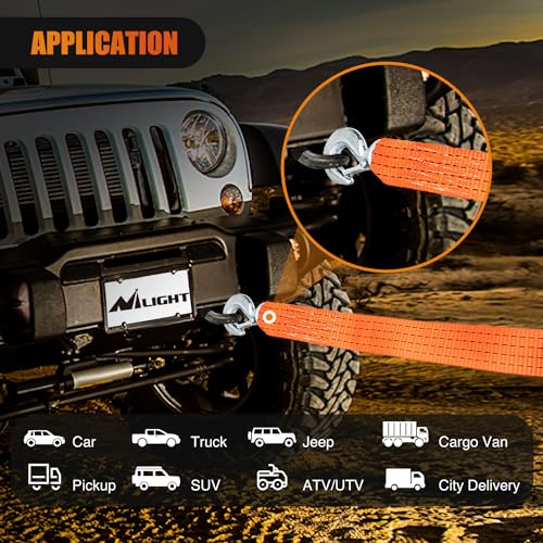 Nilight Tow Strap Heavy Duty with Safety Hooks 2”x20’ 10,000LBS Breaking Strength Towing Strap Rope for Trucks Vehicles Towing Accessories Cable Trailers, 2 Years Warranty - color: 2in x 20ft Strap w/Hooks