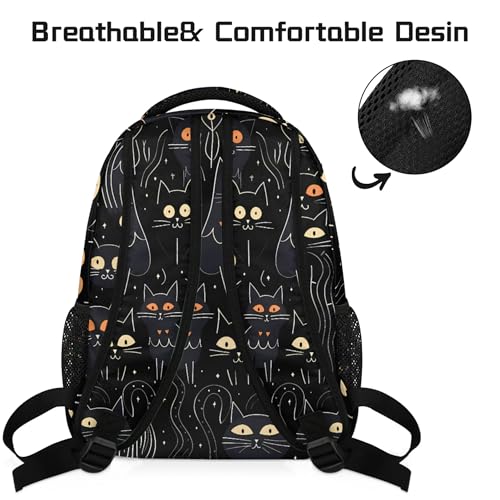 Lightweight School Backpack, Black Cats Large Capacity Bookbag, Waterproof Travel Bag Casual Daypack for Men Women Adults - color: Black Cats