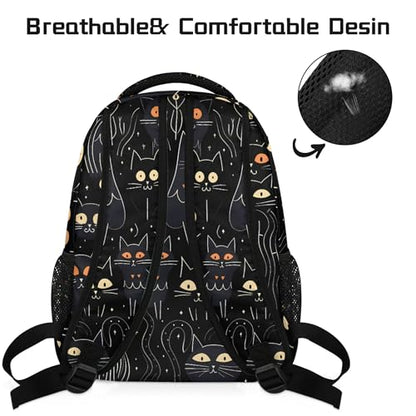 Lightweight School Backpack, Black Cats Large Capacity Bookbag, Waterproof Travel Bag Casual Daypack for Men Women Adults - color: Black Cats