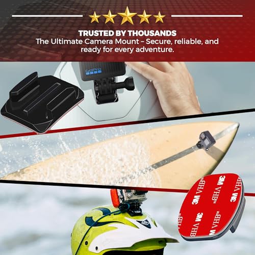Adhesive Mounts - 3X Curved & 3X Flat Mounts with 3M Sticky Pads - for Your Helmet/Bike/Board/Car - Compatible with All GoPro Hero 13/12/11/10/9/8/7/6/5/4/3+/3/2/1 Models - 1 Year Warranty
