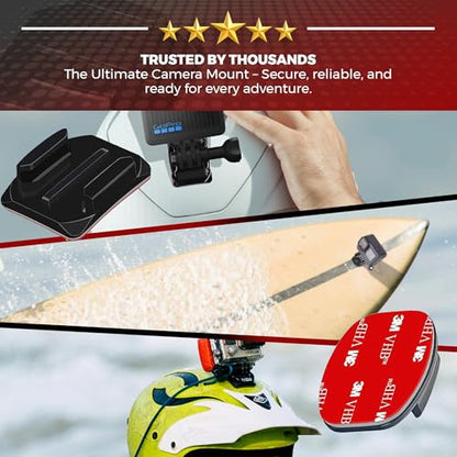 Adhesive Mounts - 3X Curved & 3X Flat Mounts with 3M Sticky Pads - for Your Helmet/Bike/Board/Car - Compatible with All GoPro Hero 13/12/11/10/9/8/7/6/5/4/3+/3/2/1 Models - 1 Year Warranty