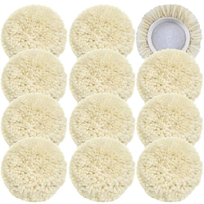 12 PCS Wool Buffing Polishing Pads 3 Inch, Natural Wool Cutting Pads with Hook and Loop Backing Compound & Polishing for Automotive Car Boats Glass Furniture Repair - size: 3" -12P