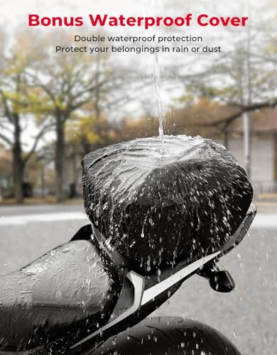 KEMIMOTO Motorcycle Tail Bag, Dual Use Motorcycle Rear Seat Bag with Waterproof Rain Cover, 22L-34L Expandable Motorbike Helmet Bag Luggage Storage Backpack with 6 straps - size: 22L-34L