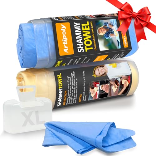 ARTIPOLY Premium Extra Large Shammy Cloth for Car Drying 2pk (34”x25”)-Super Absorbent XL Chamois Towel for Car-Reusable Shammy Towel for Car, Bathroom,Pets, Dust Remove, No Spots/Streak/Scratch - color: Blue&yellow, size: 2pk 34"x25"