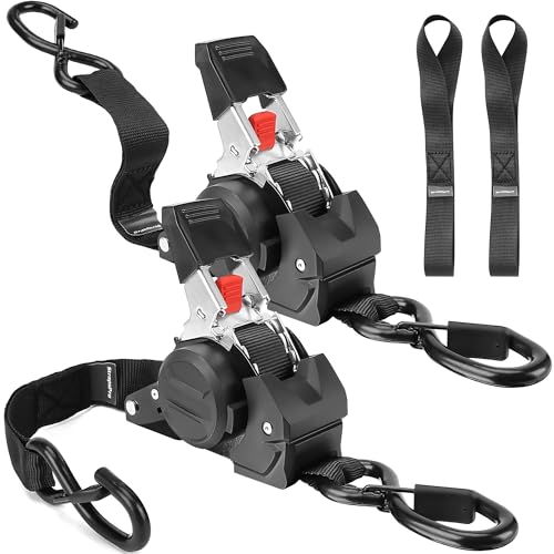 Retractable Ratchet Straps, 1763lb Break Strength Self Retracting Ratchet Straps Heavy Duty with Soft Loops, 10FT Auto Tie Down Straps Easy Retract for Motorcycle, Truck, Securing Cargo, 2 Pack - color: Black, size: 1" x 10FT - Retractable - 2 Pack