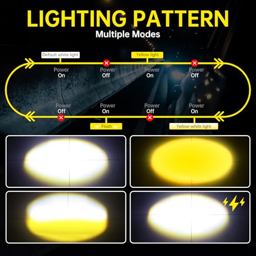 Windance 2PCS Motorcycle LED Headlight,32W 4 Modes Hi/Lo Beam Yellow White 6500K Waterproof Aux Spotlight for Tractor Truck ATV UTV SUV Boat 9V-85V (Black2pcs) - style: Black2pcs