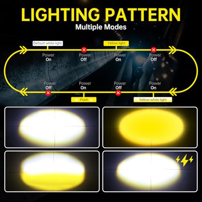 Windance 2PCS Motorcycle LED Headlight,4 Modes Hi/Lo Beam Yellow White 6500K waterproof Aux Spotlight for Tractor Truck/ATV UTV SUV/Boat 9V-85V (Black2pcs+Bracket) - style: Black2pcs+Bracket