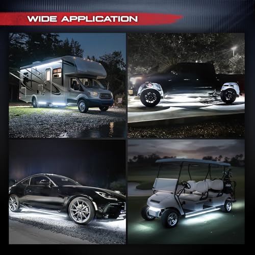 OPT7 Aura Aluminum White Underglow Lights w/Remote Control, 12V Super Bright LED Light Bar, Exterior Waterproof Underbody Lighting Kit, Universal for Car Truck RV Camper Van Golf Cart