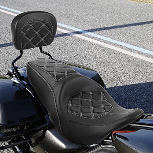 C.C. RIDER Passenger Seat Backrest Pad - Driver Passenger Sissy Bar fit for Harley Davidson Touring Road King Street Glide Electra Glide Road Glide 2009-2023 - color: Seat + Passenger Backrest Pad Black White