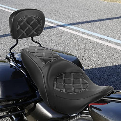 C.C. RIDER Passenger Seat Backrest Pad - Driver Passenger Sissy Bar fit for Harley Davidson Touring Road King Street Glide Electra Glide Road Glide 2009-2023 - color: Seat + Passenger Backrest Pad Black White