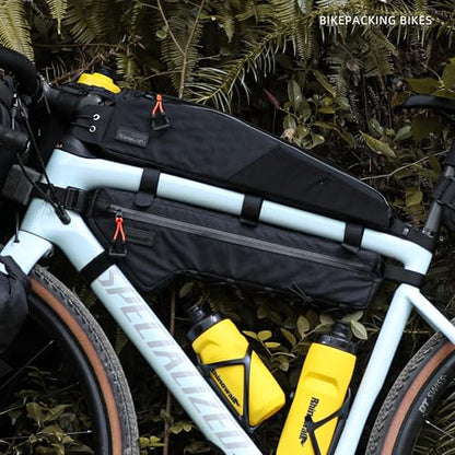 Rhinowalk BHD0017 Bike Frame Triangle Bag 2.4L, Waterproof Tool Storage Bag with YKK Zippers, Pump Holder & Cable Port Slim Fit – Black - color: Full Black,2.4L