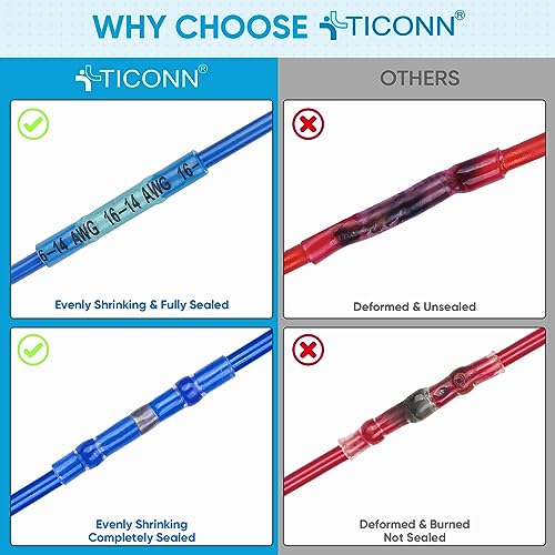 TICONN 1250Pcs Heat Shrink Wire Connectors, Waterproof Automotive Marine Electrical Terminals Kit, Crimp Connector Assortment, Ring Fork Spade Butt Splices - style: 1250PCS Combo