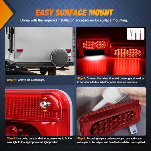 Nilight RV Tail Light 2PCS 54 LED White License Plate Lights Red Running Stop Brake Turn Signals Surface Mount Waterproof Taillights for Camper Van Caravan - color: RV Tail Light 54LED 2PCS