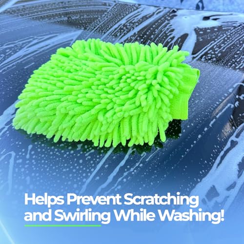 Premium Chenille Car Wash Mitt - Ultra-Soft, Scratch-Free, and Lint-Free Microfiber Mitt for Superior Car Wash Kit, Car Detailing, and Car Cleaning Supplies (2)