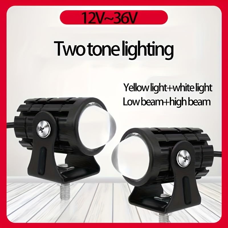 2 Pack Motorcycle LED Driving Lights,Bifocal Lens Auxiliary Spotlight,Front Fork Bumper Bar Fog Light Work Light for Truck,ATV,UTV, SUV,Boat and Off-Road(2 Pack All White Light)