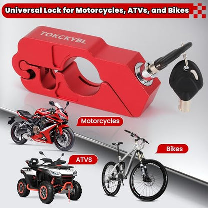 Motorcycle Lock, Heavy Duty Anti Theft Helmet, Brake and Handlebar Lock, Universal for Motorcycles, ATVs, Dirt Bikes, Mopeds, Scooters, Red - color: Red