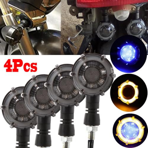 4Pcs Universal 10mm Motorcycle Turn Signal 3-Wires 18LED Blue/Amber Sequential Flowing Indicators with DRL Switchback Glow Fits Harley/Honda/Kawasaki, Street/Cruiser/Dirt Bike