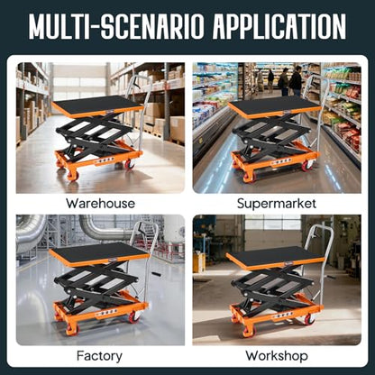 SPECRAFT 330 lbs Hydraulic Lift Cart, Double Scissor Lift Table Up to 50", 4-Wheel Material Handling Platform with Non-Slip Pad, Orange - size: 330 lbs