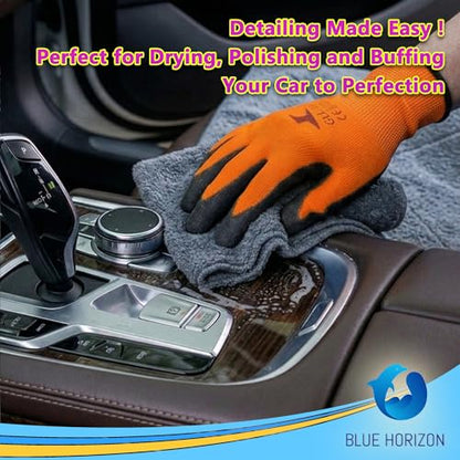 Blue Horizon Microfiber Cleaning Towels High Plush All Purpose Cleaning Rags 12-Pack 16x16 for Professional Polishing Waxing Removal as Car Auto Detailing Washcloths