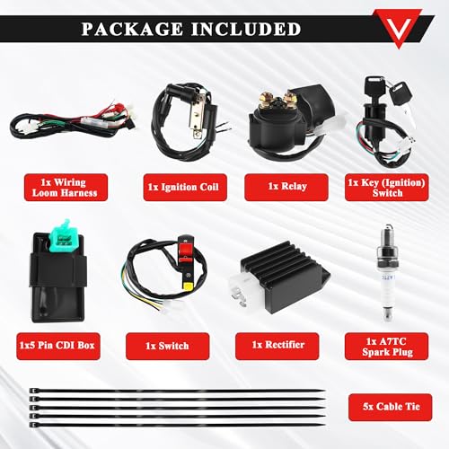 PRO BAT Full Wiring Harness Loom Solenoid Coil Regulator 50cc 70cc 90cc 110cc 125cc Dirt Pit Bike Electric Start Engine - style: C7HSA Spark Plug Style