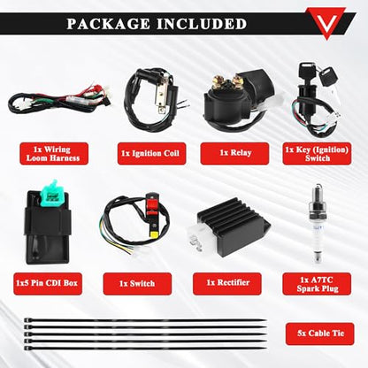 PRO BAT Full Wiring Harness Loom Solenoid Coil Regulator 50cc 70cc 90cc 110cc 125cc Dirt Pit Bike Electric Start Engine - style: C7HSA Spark Plug Style