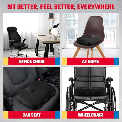 NASCAR Doctor Recommended Memory Foam Seat Cushion for Office Chairs & Car - Ergonomic U-Shape with Memory Foam for Tailbone, Sciatica, & Back Pain Relief, Breathable Mesh w/Non-Slip Bottom (Black)