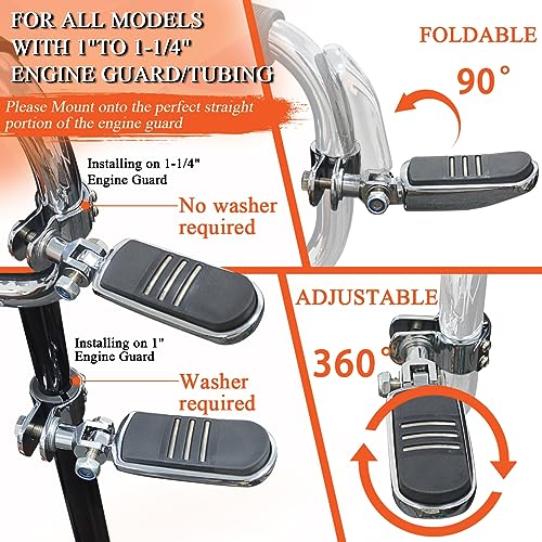 FOVPLUE 1",1.25"Highway Footpegs, Adjustable Highway Peg w/Clamp for Harley Touring Softail Dyna Sportster models w/25mm-32mm Engine Guard/Tubing, CHROME#3 - color: Chrome For Streamliner Style