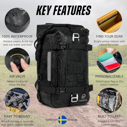 Odinsberg 15L 100% Waterproof Motorcycle Tail Bag – All in one Dry Bag Saddlebag Pannier Backpack Luggage for Sissy Bar Rear Rack and Seat for Motorcycle Dirt Bike Bag ATV ADV - size: 15L/M