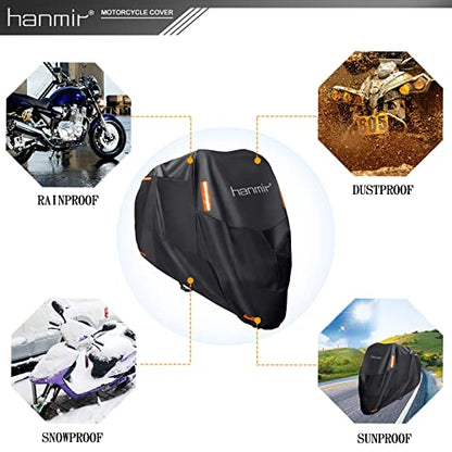 Motorcycle Cover,Motorbike Cover All Season Universal Weather Waterproof Outdoor UV Protection with 4 Reflective Strips & Storage Bag,XXXL Motorcycles Vehicle Cover - size: XX-Large-3X-Large