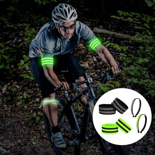 JJUNW 8Pcs High Visibility Reflective Bands & CyclingTrousers Clips for Arm, Wrist, Ankle & Leg – Adjustable Elastic Safety Straps for Night Running, Walking, Cycling