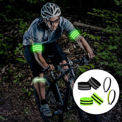 JJUNW 8Pcs High Visibility Reflective Bands & CyclingTrousers Clips for Arm, Wrist, Ankle & Leg – Adjustable Elastic Safety Straps for Night Running, Walking, Cycling