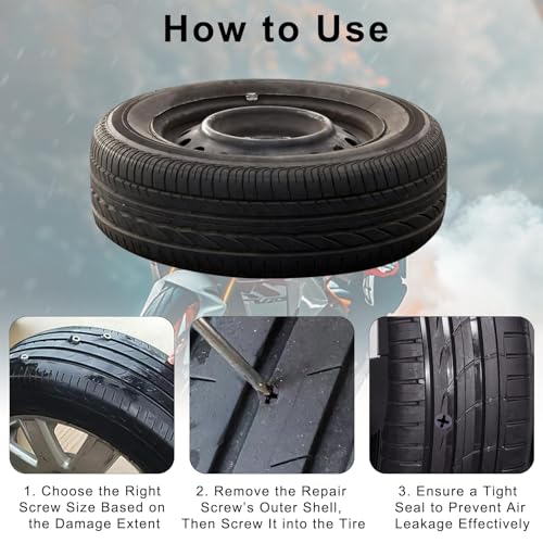 70PCS Tire Plug Kit, Heavy Duty Screw in Tire Plugs for Tubeless Tire Repair, Rubber Nails Flat Tire Puncture Fix Kit for Car, Motorcycle, Truck, Tractor