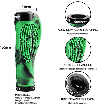 TOPCABIN Ergonomic Bike Grips - Widen Holding Rubber Grips with Aluminum LockGrips for Mountain & Road Bikes - color: Rubber Green (1 Pair)