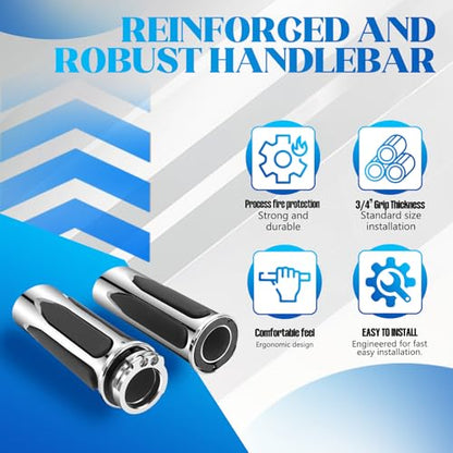 JMTBNO Motorcycle Grips 1" 25mm Handlebar Hand Grips Compatible with Harley Touring Road King Street Glide Electra Glide Road Glide Street Bobber Softail Fatboy - color: Chrome