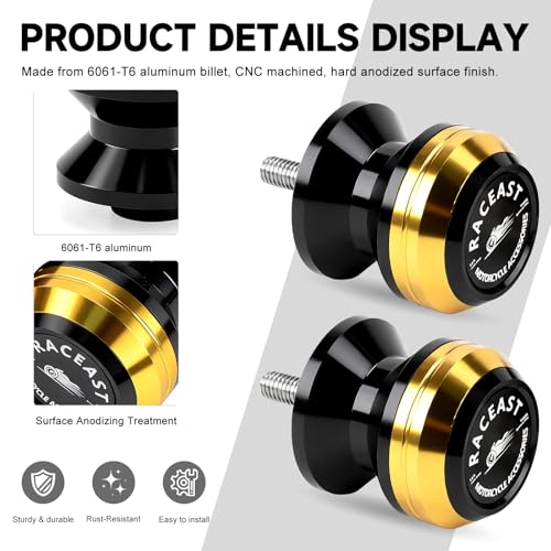 M6 Swing Arm Spool Sliders Universal CNC 6MM Rear Swingarm Sliders Stand Compatible With R7 YZF R1 R3 R6 R6S YZF600R FZ1 FZ6 FZ6R FZ8 FJ09 FZ09 FZ10 MT09 MT10 (Gold - M6) - color: Gold - M6
