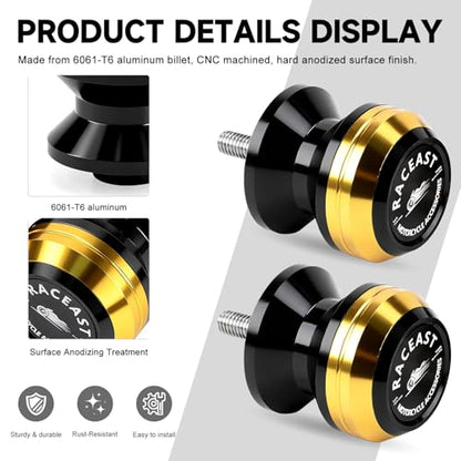 M6 Swing Arm Spool Sliders Universal CNC 6MM Rear Swingarm Sliders Stand Compatible With R7 YZF R1 R3 R6 R6S YZF600R FZ1 FZ6 FZ6R FZ8 FJ09 FZ09 FZ10 MT09 MT10 (Gold - M6) - color: Gold - M6