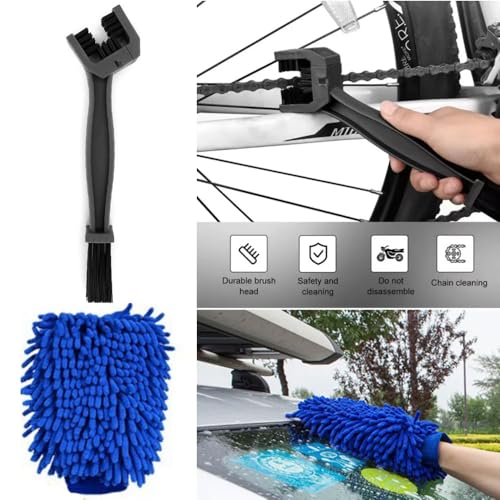 Motorcycle Cleaning Kit 11pcs to Clean Motorcycle Engine Tires Mudguard,Rims,Frame with Hard Reach Brush, Microfiber Mitt, Detailing Tools, Drying Towel