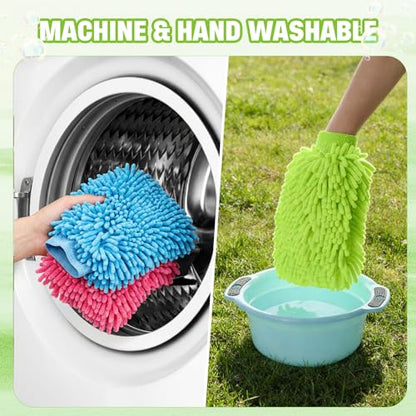 24 Pack Car Wash Mitt Bulk Microfiber, 10'' x 8'' Chenille Car Wash Mitt Gloves, Scratch Free Double Sided No Lint No Marks for Truck SUV and All Vehicle Surfaces (4 Colors) - color: 4 Colors
