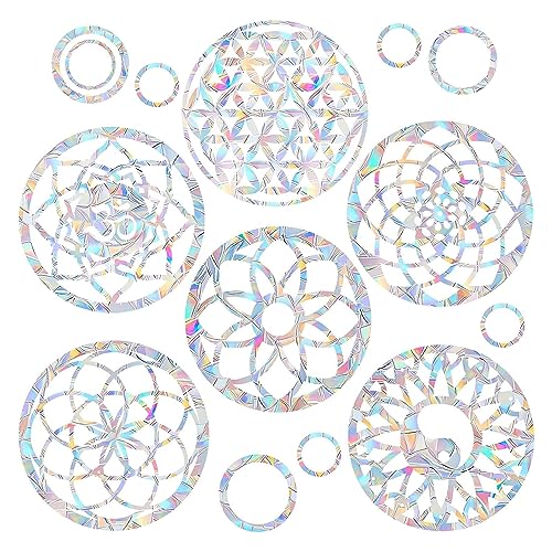 18PCS Mandala Window Clings Anti-Collision Decals to Save Birds from Collisions,Non Adhesive Prismatic Vinyl Window Clings Rainbow Stickers - color: Mandala
