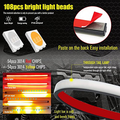 YEORO 11.8'' Universal Motorcycle LED Tail Light Strip, 3 in 1 Fuctions DRLs Brake Light Red & Turn Signal Light Amber 108 LEDs Flexible Strip for Motorcycle,Car,ATV.