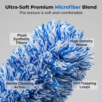 Wheel Barrel Cleaning Brush,2026 New Long Handle Microfiber Wheel Brush Car Duster,Lightweight Rim Detailing Tool for Narrow Spokes & Brake Calipers (Blue Brush/2pcs) - color: Blue Brush/2pcs