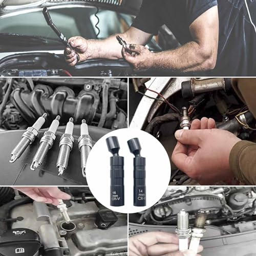 14mm and 16mm Thin Wall Swivel Magnetic Spark Plug Socket 3/8 Inch Drive 12-Point Spark Plug Socket Removal Tool Compatible with Motorcycle, Car, SUV Most Confined Areas