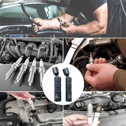 14mm and 16mm Thin Wall Swivel Magnetic Spark Plug Socket 3/8 Inch Drive 12-Point Spark Plug Socket Removal Tool Compatible with Motorcycle, Car, SUV Most Confined Areas