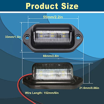 2PCS Xenon White LED License Plate Light - 12V-24V DC Waterproof 6-SMD Lamp Taillight for Truck, SUV, Trailer, Van, RV, Boats - Step Courtesy, Dome/Cargo, Under Hood Light - color: White, size: 2pcs LED license plate light