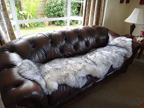 HUAHOO Premium Genuine Sheepskin Rug White Grey Real Australia Sheepskin Natural Luxury Fluffy Lambskin Fur Area Rug Seat Covers for Kids Bedroom Sofa Chair Cover Double Pelt/2' x 6' Wolf Tip - color: Wolf Tip (White Grey), size: 2' x 6' (Double Pelt)