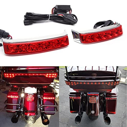 JMTBNO LED Motorcycle Saddlebag Brake Light Tail Light Running Lights Compatible with Harley Touring Electra Glide FLHTCU FLHTCUL FLHTK FLHTKL FLTRU FLHTKSE FLTRUSE(Chrome-Red) - color: Chrome-Red