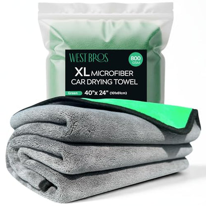 Extra Large Car Drying Towel - 800 GSM Premium Microfiber Drying Towels for Cars - Car Drying Towels Extra Large Super Absorbent, Professional XL Car Towel for Any Vehicle - 40x24, Green - color: Green